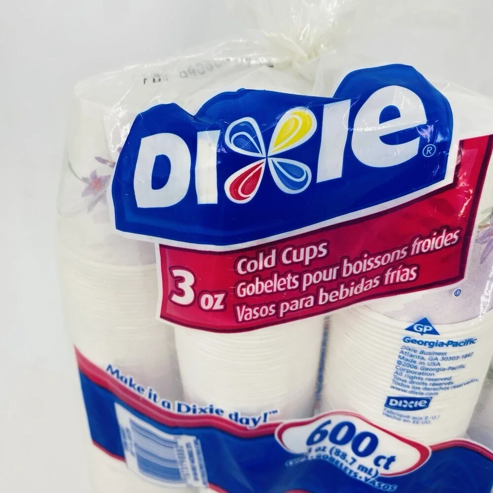Dixie 3 oz Cold Cups Purple Floral Discontinued Open Bag Approximately 550 Count